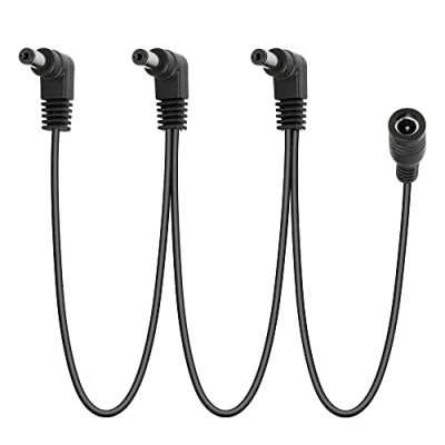 Image de GELRHONR Daisy Chain Câble d&#039;alimentation répartiteur 1 à 3 voies pour pédale d&#039;effet de guitare, DC5521 9 V 2 A avec angle droit, Noir
