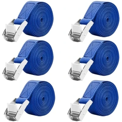 Image de 6 Pieces 2.5m Sangles d&#039;arrimage Sangle à Griffe de Fixation Charge Maximale 250 kg 2.5cm x Bleu