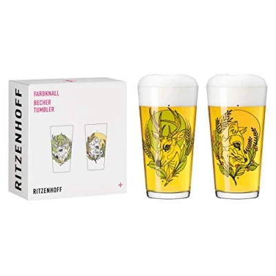 Image de Ritzenhoff 3491001 Gobelet 400 ml Set de 2 Série Farbknall N 1, pièces avec illustration d&#039;animaux Made in Germany
