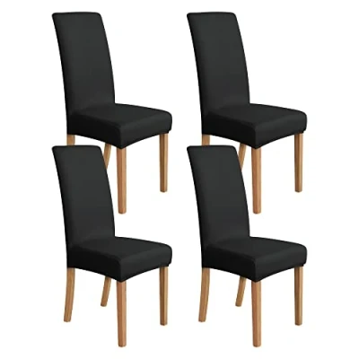 Image de Amazon Basics Lot de 4 Housses extensibles pour chaises salle à manger, noir