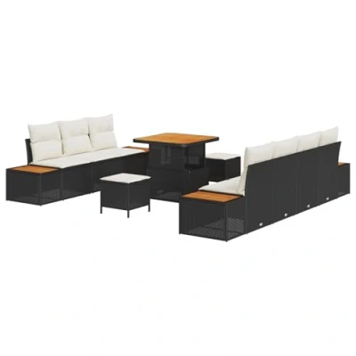 Image de Ensemble de canapé jardin 10 pièces avec coussins noir poly rattan 3364825
