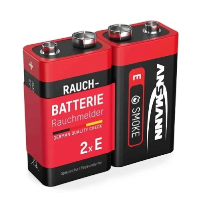Image de ANSMANN Piles alcalines 6LR61 9V (Lot de 2) spéciales pour détecteur fumée et Autre système d&#039;alarme qualité supérieure, fiable à Hautes Performances