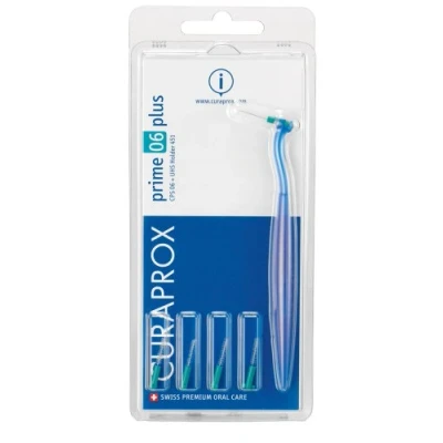 Image de Curaprox brossettes interdentaires CPS 06 prime plus, turquoise, efficacité 2.2 mm, set de 5 et support UHS 451