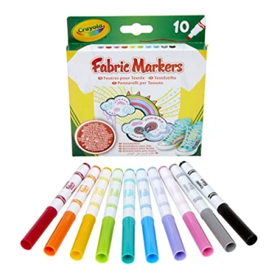 Image de Crayola Marqueurs Pour tissu, 10 pièces, rouge, rose, orange, jaune, violet, vert clair, bleu, bleu gris, noir, décorer les T shirts et objets en 58 8633
