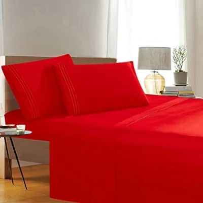 Image de Elegant Comfort Ensemble de draps lit 4 pièces Ultra Doux qualité égyptienne 1500 Fils, résistant aux Plis et à la décoloration, Comprenant Un Drap Plat, Housse 2 taies d&#039;oreiller
