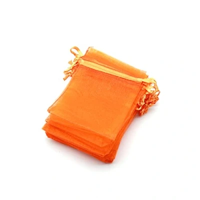 Image de OLILLY 100 Sachets en Organza 7 x 9 cm Couleur Orange Idéal pour Mariage, Baptême, Cadeaux, Lavande, Bijoux (Orange)