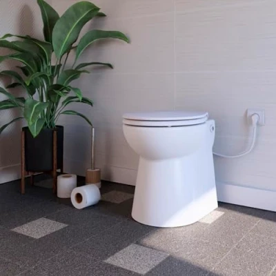 Image de SANIPRO WC Broyeur Intégré Setsan avec à Poser Inclus Sans Réservoir de Chasse 42 x 37 47 cm Made in France Blanc