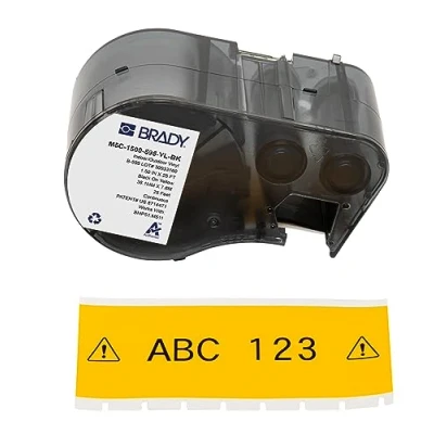 Image de Brady Ruban d&#039;étiquettes en vinyle étiqueteuses BMP51/BMP53/M511 Étiquettes imprimables adhésives Noir sur jaune (38,10 mm (l) x 7,62 m (L)) M5C 1500 595 YL BK