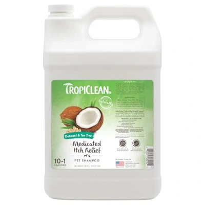 Image de TropiClean Shampoing Pour animaux domestiques Anti démangeaison Purifie, hydrate, apaise la peau &amp; fourrure I chiens chats Sans parabène, colorant, savon Avoine arbre à thé, 3,78 L