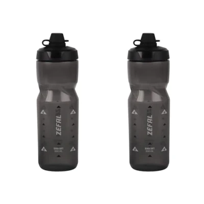 Image de ZEFAL Pack Sense Soft 80 No Mud Lot de Deux Bidons Velo et VTT Gourde Sport Souple Inodore Bidon Eau Sans BPA Tetine Silicone Noir Fumé, 2 x 800 ML