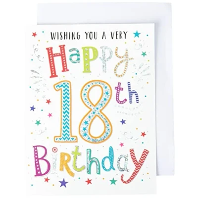 Image de Carte d&#039;anniversaire moderne pour 18e anniversaire 20,3 x 15,2 cm Regal Publishing, gris, doré, rose, vert, beige