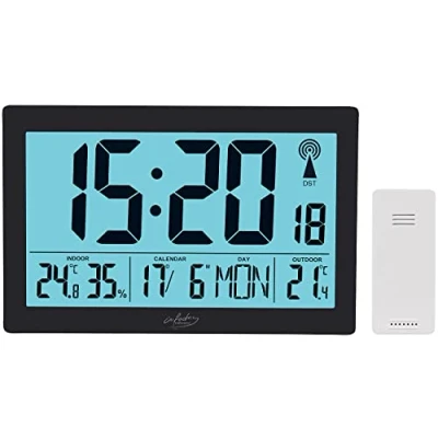 Image de infactory Horloge Radio pilotée XL avec Thermo hygromètre et capteur extérieu...
