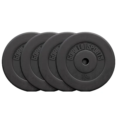 Image de GORILLA SPORTS® Disques de Poids Individuel ou Ensemble, 1,25kg, 2,5kg, 5kg, 7,5kg, 10kg, 15kg, 27,5kg, 30kg, Ø 30mm, Plastique, Noir d&#039;Haltères, pour Musculation, Fitness, Domicile, Gym