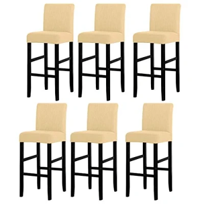 Image de LANSHENG Housses de Chaise Bar, Housse Lavable Extensible et Amovible pour Salle à Manger pivotante Courte arrière Tabouret Bar (Crème,6 Pcs)