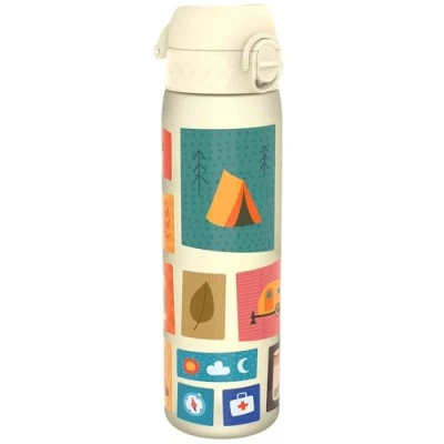 Image de Ion8 Gourde, 500ml, Anti Fuite, Facile à Ouvrir, Verrouillage Sécurisé, Lavable en Lave vaisselle, Sans BPA, Poignée de Transport, S&#039;adapte aux Porte gobelets, Nettoyer, Motif Camping