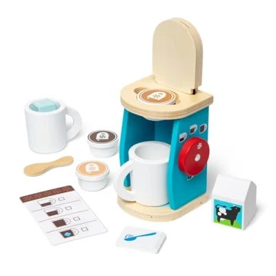 Image de Melissa &amp; Doug Service à café en bois, Ensemble de jouets, Jouets Jeu rôles, Jeux d&#039;imitation, Cafetière bois pour enfants, Cadeau garçons et filles 3 4 5 6 7 ans