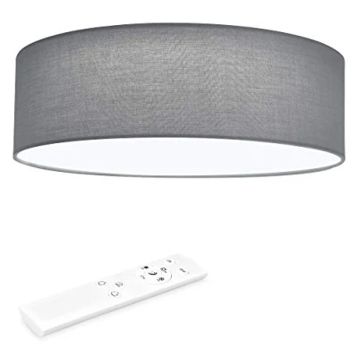 Image de Navaris Plafonnier LED 22W Rond 40cm Ø Design Tissu Gris Clair Lumière Variable avec Changement de Température Couleur et Télécommande