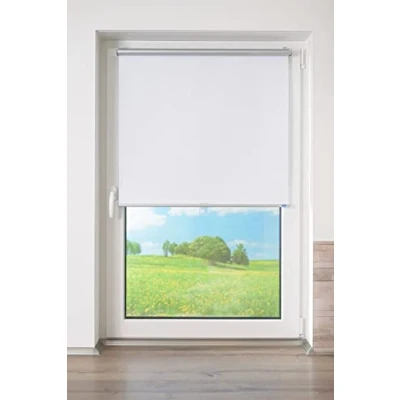 Image de Store Enrouleur à Traction Moyenne avec Structure Moderne, Tissu Blanc, 35 cm x 150 (l L)