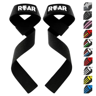 Image de Roar® Sangles de Levage Musculation, Sangle Musculation Poignet, Lifting Straps Tirage Strap Halterophilie, Bande Poignet avec Gel (Noir)