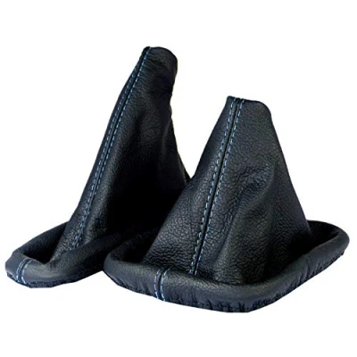 Image de L&amp;P A0186 Kit Soufflet de Levier Vitesses et Frein a Main Cuir veritable compatible avec BMW Serie 3 e36 1990 1999 Noir Bleu