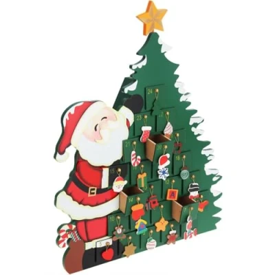 Image de Spielwerk® Calendrier de l&#039;Avent réutilisable &#039;Père Noël&#039; en bois 24 tiroirs à remplir individuel Noël décoration fêtes