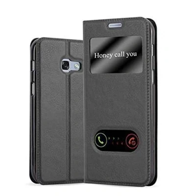 Image de cadorabo Coque pour Samsung Galaxy A3 2017 en Noir COMÈTE Housse Protection avec Stand Horizontal et Deux Fenêtres Portefeuille Etui Poche Folio Case Cover
