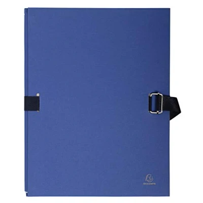 Image de Exacompta Réf. 223229E 1 chemise à dos extensible en papier toilé couleur fermeture par sangle avec rabat pied boucle coulisseau cranté dim 24 x 32 cm bleu foncé