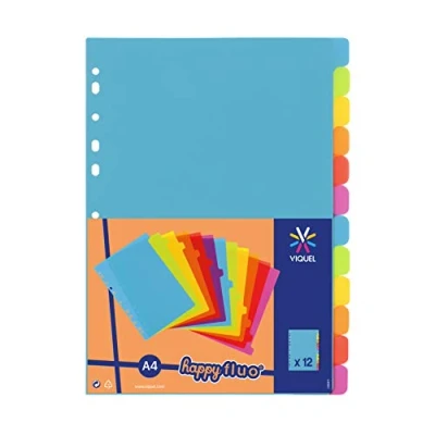 Image de Viquel Lot de 12 intercalaires en plastique Format A4 (21x29,7cm) Pour classeur Coloris fluo