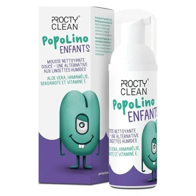 Image de ProctyClean PopoLino Kids Mousse nettoyante douce au lieu de lingettes humides. Rend les fesses et l&#039;environnement heureux avec aloe vera, hamamelis, begamotte vitamine E