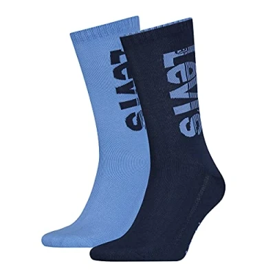 Image de Levi&#039;s Diagonal Logo Unisex Regular Cut Socks 2 Pack Chaussette Classique, Blue Combo, 39 Taille Normale Mixte
