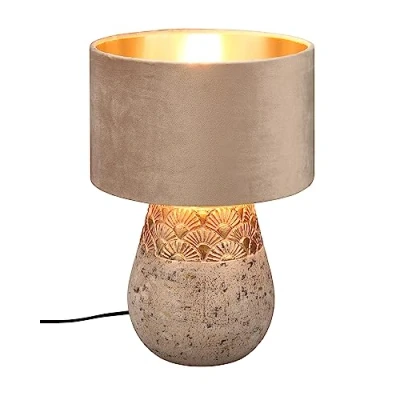Image de Reality, Lampe de table, Kiran 1xE27, max.60,0 W Tissu, beige, Corps: Céramique, Gris Ø:26,0cm, H:38,0cm Interrupteur cordon,IP20,Sans illuminant