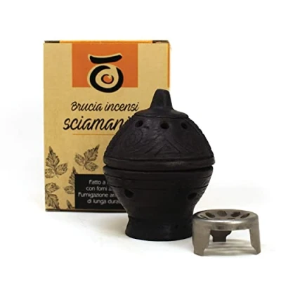 Image de Brûleur d&#039;encens en Terre Cuite Couleur Noire Idéal pour brûler des Grains, cônes et du Charbon de Bois Fabriqué à la Main