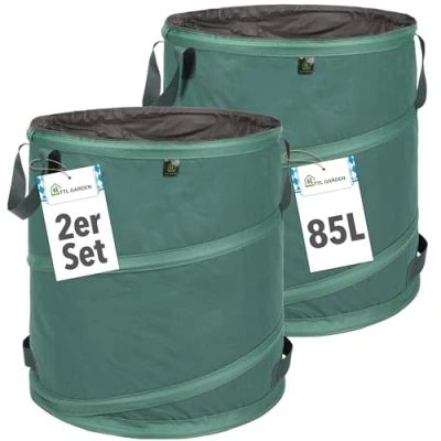 Image de TTL Garden Lot de 2 Sacs jardin pop up qualité supérieure 85 l Tissu Oxford 600D 220 g/m² Auto déployant Extra robuste et imperméable pour déchets à