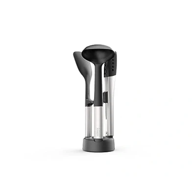 Image de Joseph Elevate Fusion Ensemble d&#039;ustensiles de Cuisine 3 pièces Antiadhésive Résistantes à la Chaleur, Sans BPA, Pinces en Silicone Poignées Lestées Acier Inox avec Support Rangement