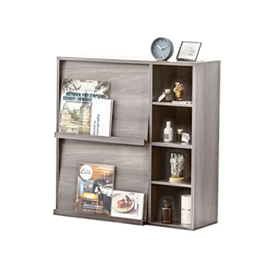 Image de Iris Ohyama, Meuble, Étagère, Bibliothèque de rangement, avec 2 portes rabattables et 4 compartiments, Modulable, Bureau, Chambre, Salon, Salle à manger Flap Rack FR F2 Chêne Gris