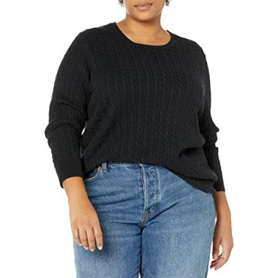 Image de Amazon Essentials Pull Torsadé Léger À Col Rond Et Manches Longues (Disponible en Grande Taille) Femme, Noir, M