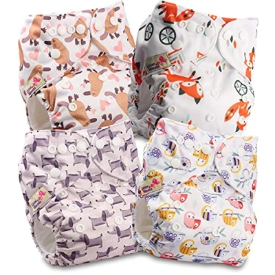 Image de Littles &amp; Bloomz Lot de 4 Bébé Couches Réutilisables en Tissu Couche Lavable à Poche avec Bouton Pression, FLP2 0405