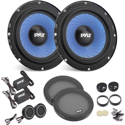 Image de Pyle Haut Parleurs Voiture 16,5 cm 2 Voies Paire de Kit Composant, Contour en Caoutchouc Butyle Non Fatigant, 360W, Impédance 4 Ohms, Bobine Mobile ASV 2,5 Résistante aux Hautes Températures