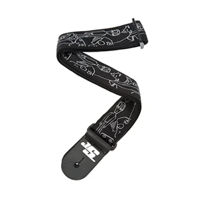Image de Planet Waves 50JS05 Joe Satriani Sangle de guitare Silver Sketches Noir/Blanc
