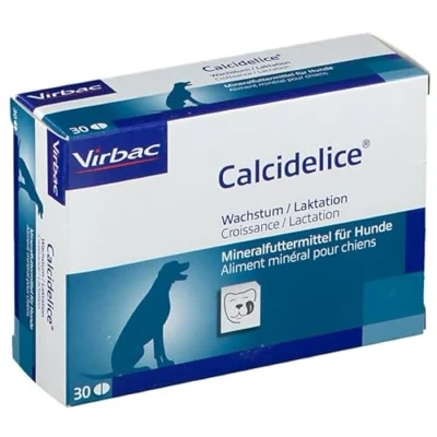 Image de Virbac Calcidelice 30 comprimés Aliment minéral Pour chiens la croissance et lactation soutenir le métabolisme Contient du calcium, phosphore de vitamine D3