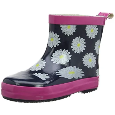 Image de Playshoes Halbschaft Margeriten Bottes en caoutchouc pour enfants, Taille: 26, Marine/pink Matière synthétique