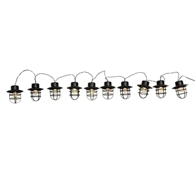 Image de Guirlande lumineuse solaire LUMISKY DETROIT 4 m Abat jour style industriel 10 ampoules rondes LED blanc chaud