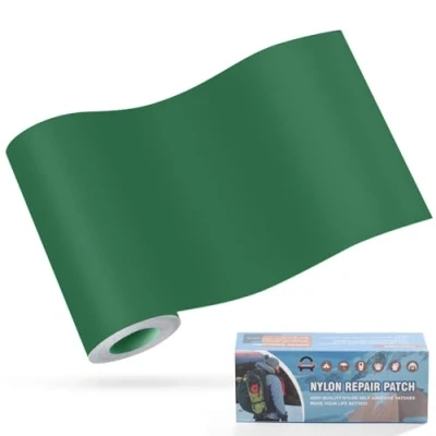 Image de Patchs autocollants en nylon, OAZ 10x160cm patch de réparation imperméable autocollant, nylon autocollant Vert foncé, pour tentes, doudoune, sac couchage, à main