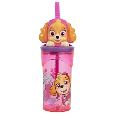 Image de GOBELET RÉUTILISABLE POUR ENFANTS EN PLASTIQUE SANS BPA 430 ML AVEC FIGURINE 3D SUR LE COUVERCLE PAW PATROL GIRL SKETCH ESSENCE