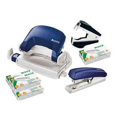 Image de Leitz 5507 Lot Perforatrice et agrafeuse avec agrafes dégrafeuse. Komplettset bleu