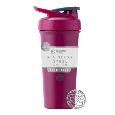 Image de BlenderBottle Strada Sleek Shaker Cup Bouteille d&#039;eau isotherme en acier inoxydable avec fouet métallique, 710 ml, framboise, bleu poudré