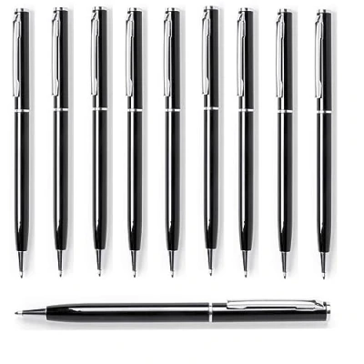 Image de noTrash2003 Lot de 10 stylos à bille rotatifs élégants en aluminium Pour le bureau et lieu travail Argenté, or, noir, blanc, jaune, bleu, rouge, orange, rose, vert, noir