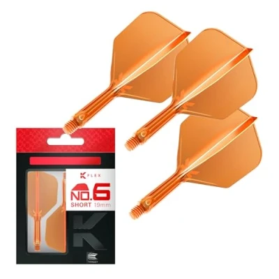 Image de Target Darts K Flex Integrated Dart Flight And Shaft, No.6 Orange (Short) Pack de 3 fléchettes No 6, 2 en 1 moulé avec précision et tige fléchette Accessoire professionnel