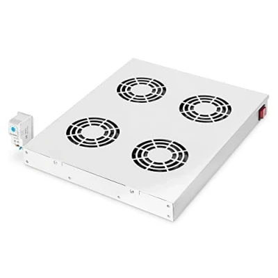 Image de DIGITUS Unité de Ventilation pour Rack 19&quot; (1HE), ou Montage en toiture dans l&#039;armoire Serveur et réseau VarioFLEX, 4X Ventilateur, Thermostat, Gris (RAL 7035)