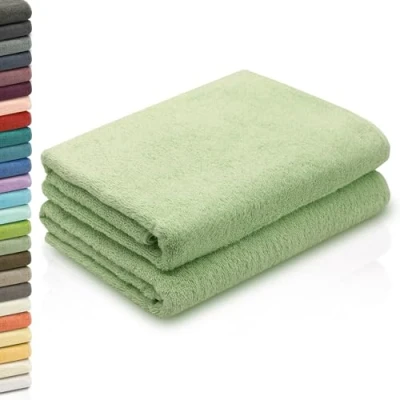 Image de ZOLLNER Lot de 2 Serviettes Douche, 70x140 cm, Coton, Vert Clair